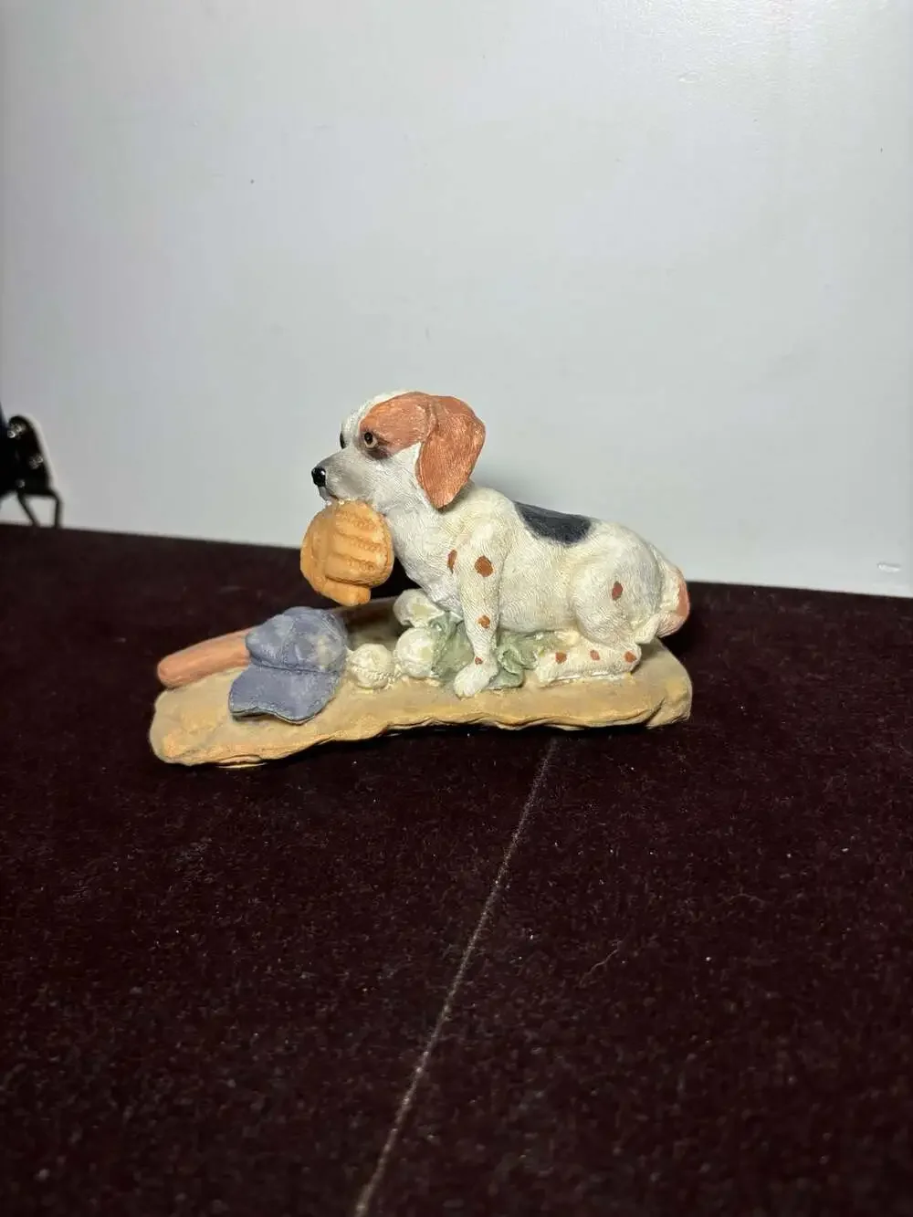 Vintage Homco Beagle Puppy Dog Figurine with Baseball Glove Hat and Bat